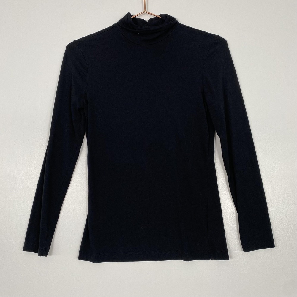 White + Warren Shirt Womens XS Black Long Sleeve Turtleneck Stretch Top Cotton